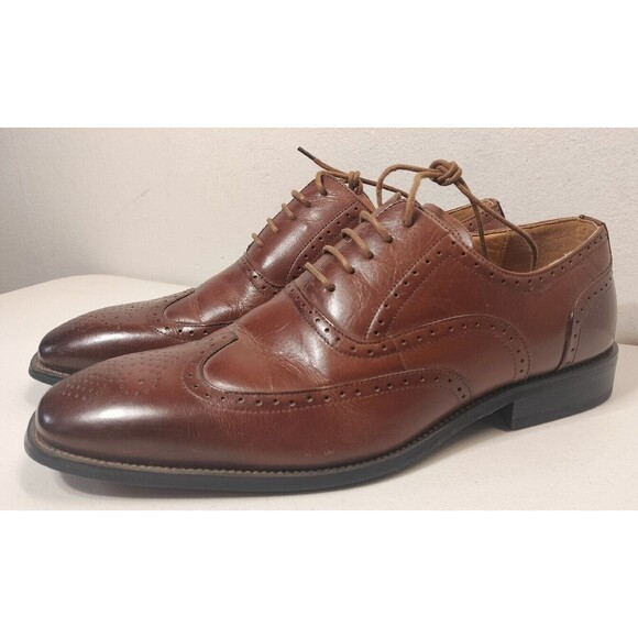 Zota Men Lace Up Plain Toe Derby Oxfords Size US 9.5  Brown Leather - Picture 1 of 11